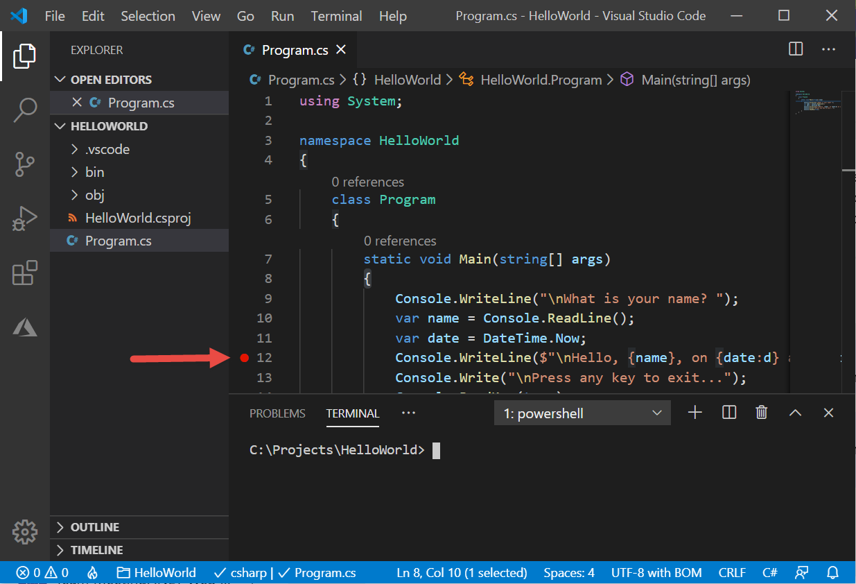 Visual Studio Code C# Hello World